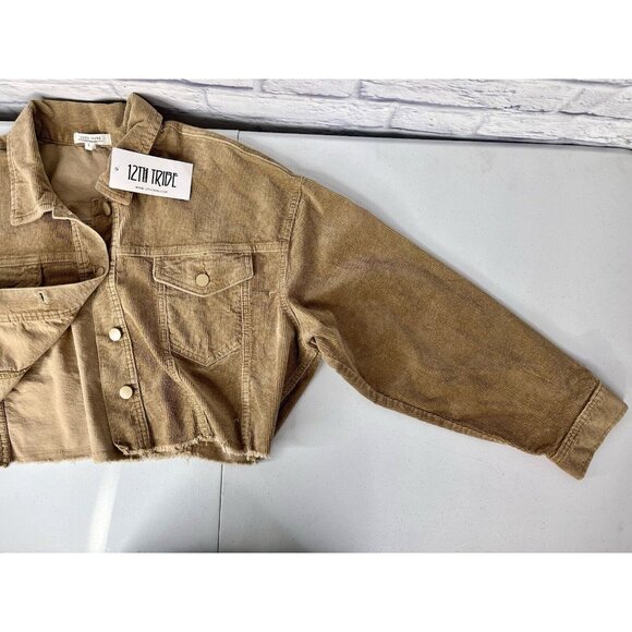 12TH TRIBE Women's Beige Corduroy Crop Button Front Jacket NWT Large - Picture 5 of 6